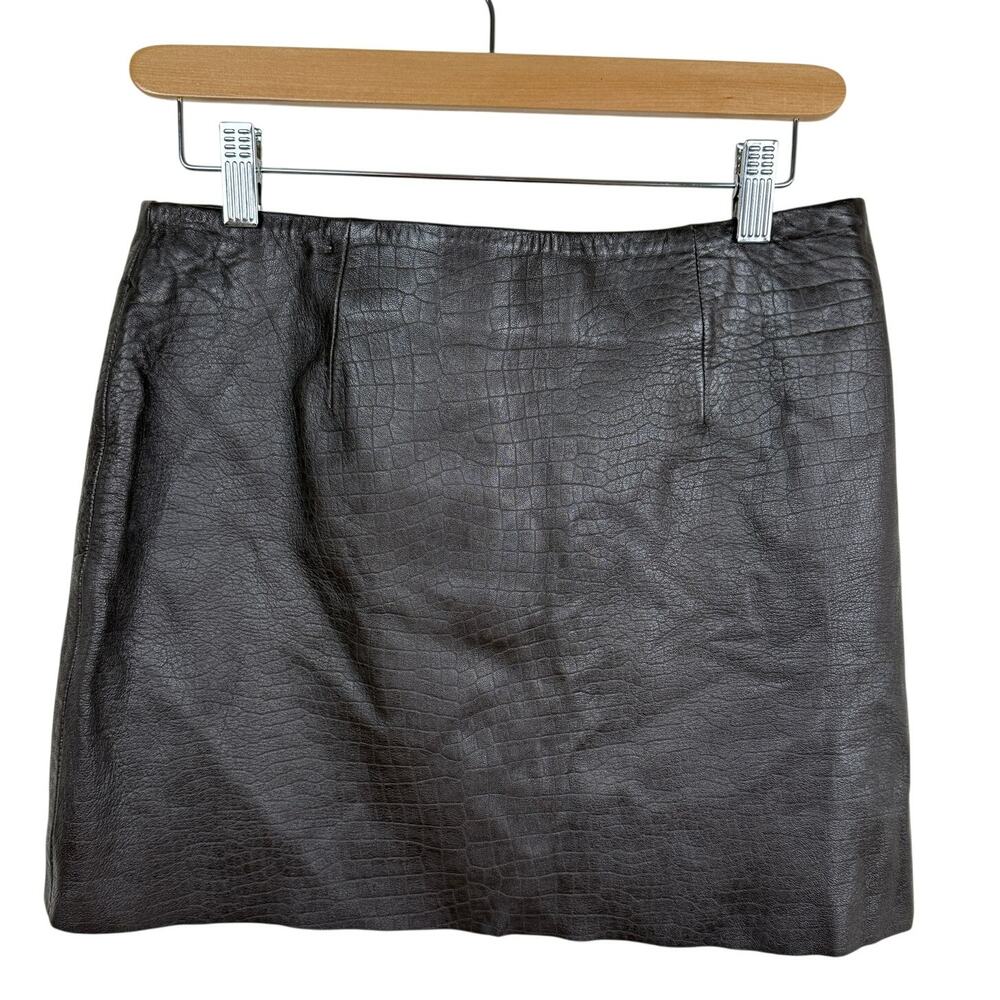 Vintage Express Leather Mini Skirt Women's 7/8 Brown Croc Embossed Y2K 90s